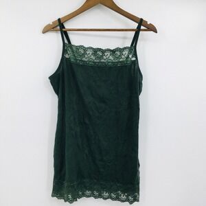 Y2K Maurices Lace Trim Crinkle Cami Tank Top Womens 1X Dark Green Cottage Fairy